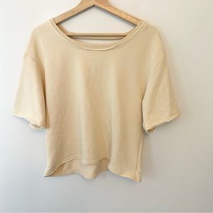 Z Supply pale yellow short sleeve raw hem cropped sweatshirt medium